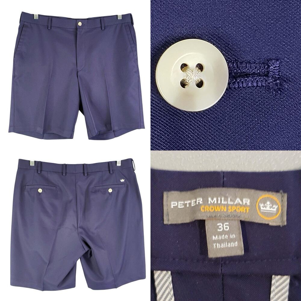 Peter Millar Crown Sport Shorts Golf Chino Flat Front Navy Blue Men’s Size 36